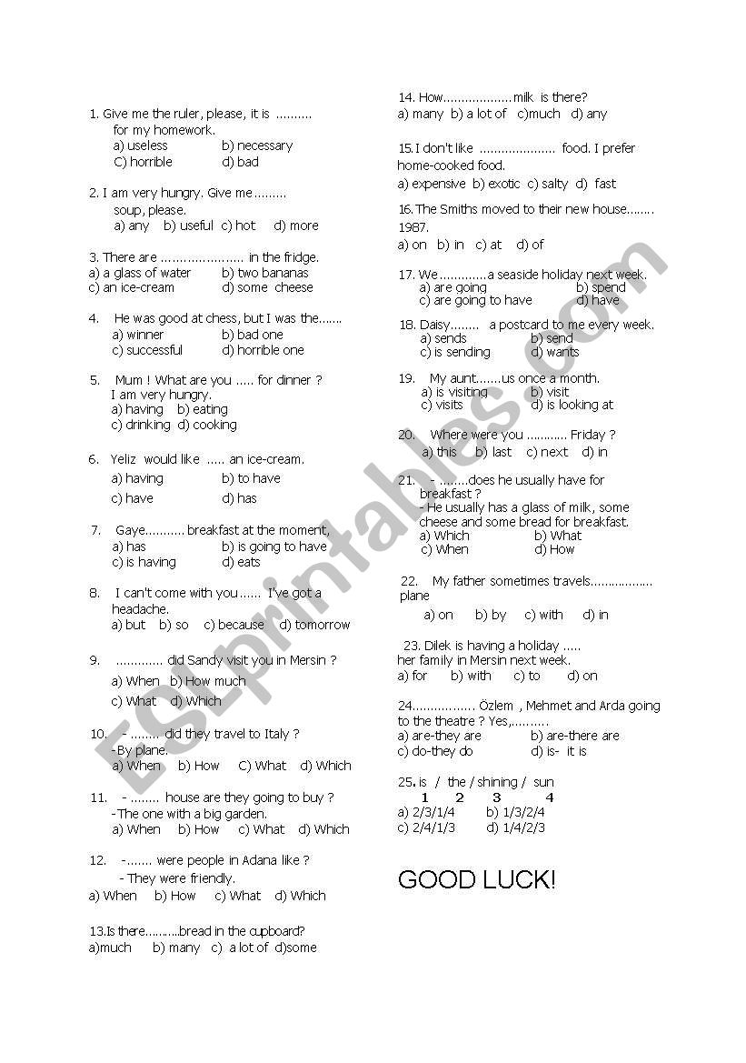 elementary tests worksheet