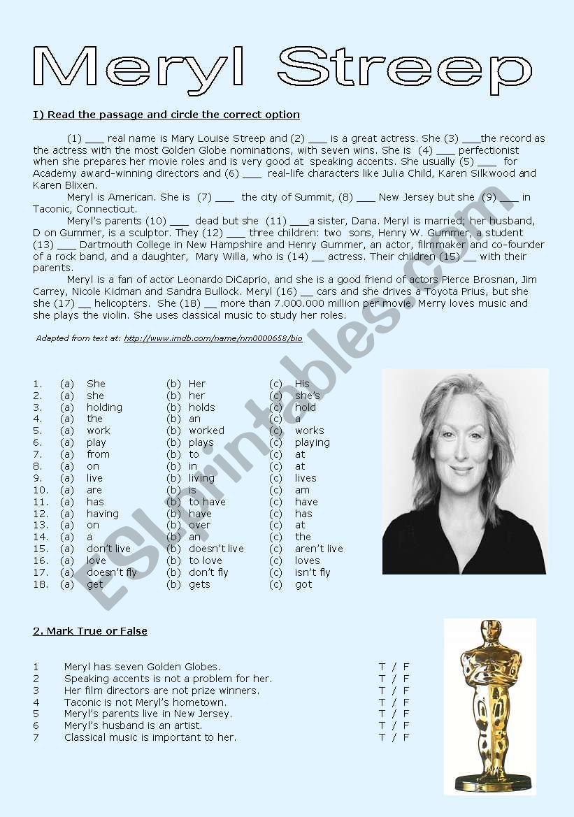 Meryl Streep worksheet