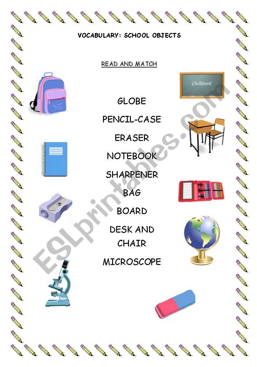 VOCABULARY: SCHOOL OBJECTS worksheet