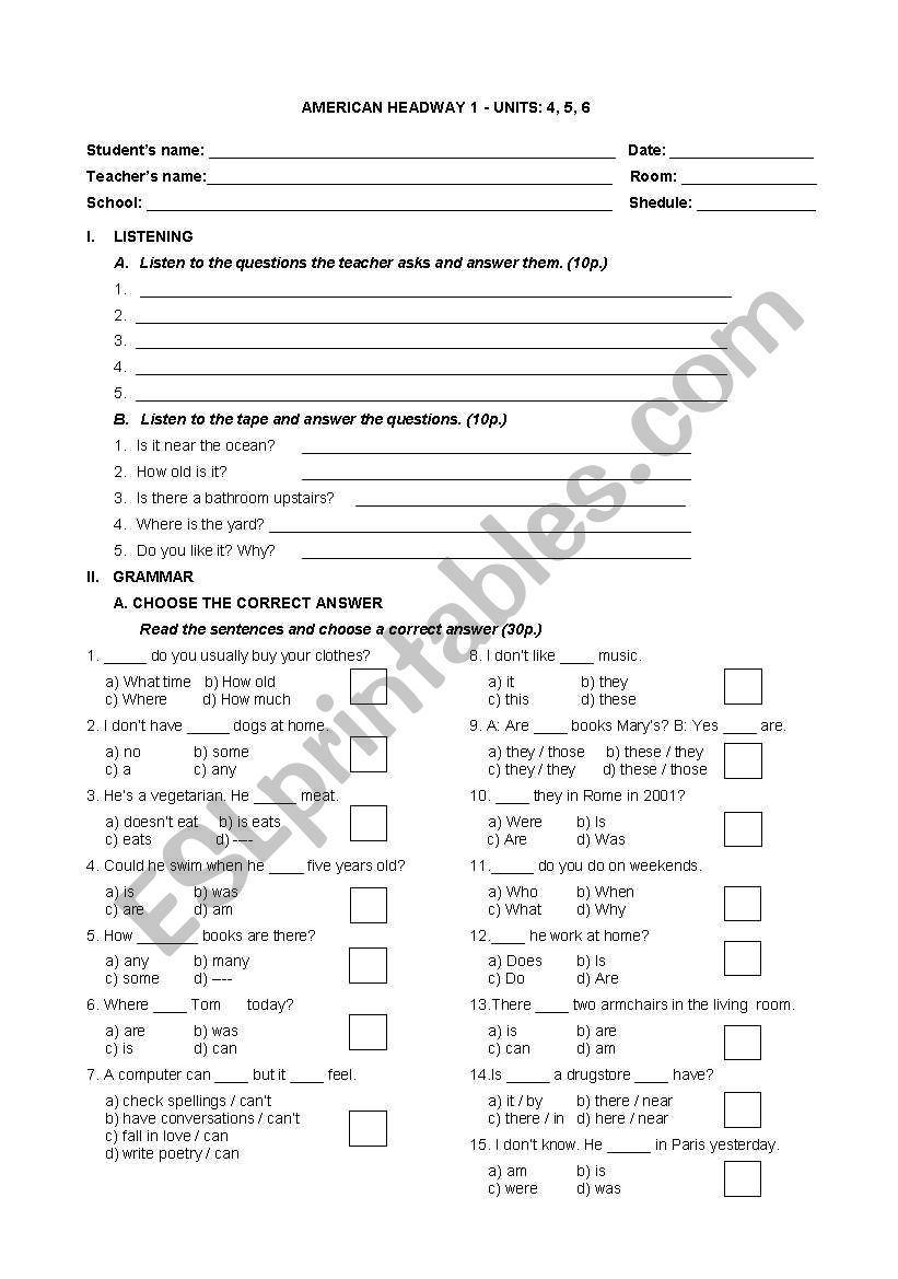 Exam  worksheet