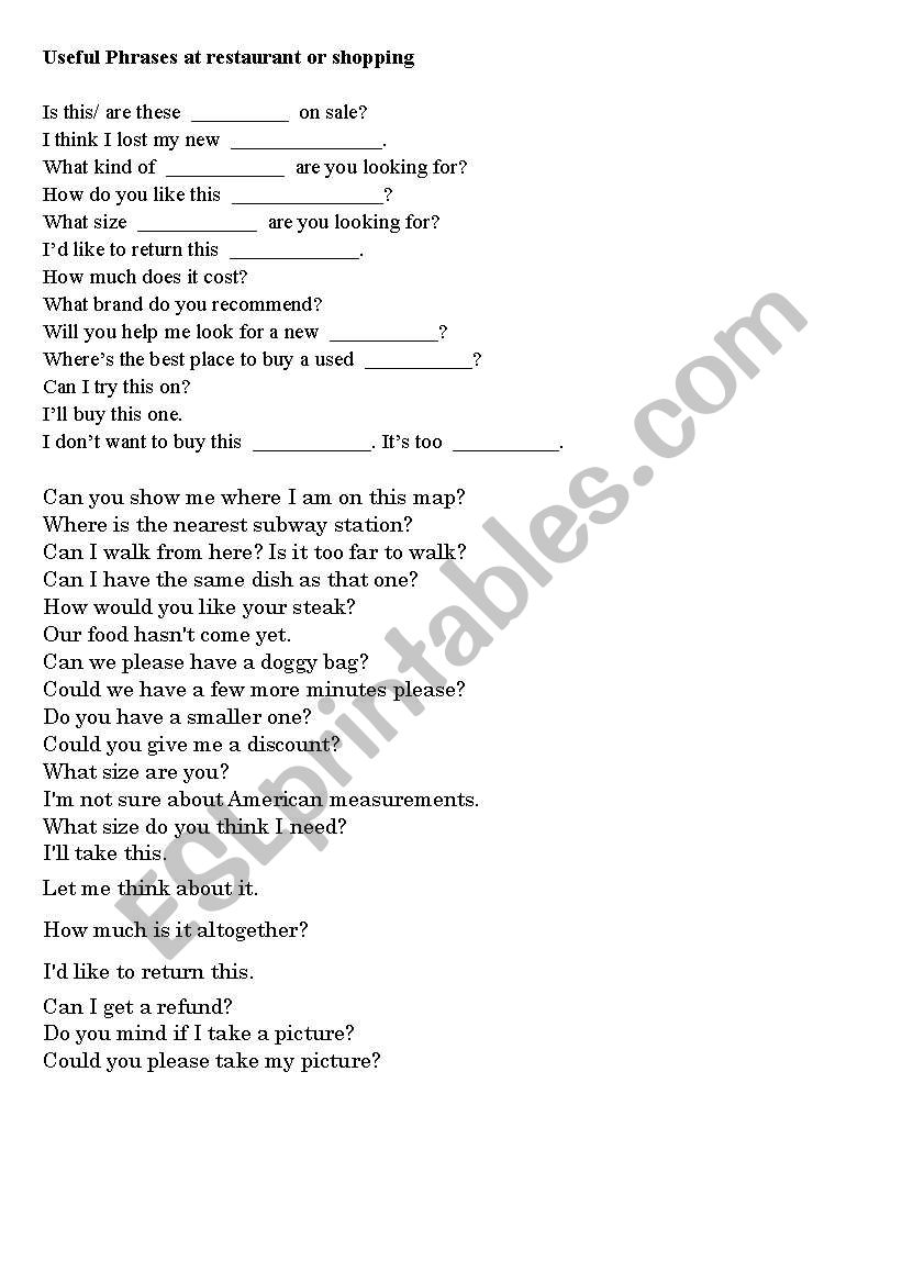 useful phrases worksheet