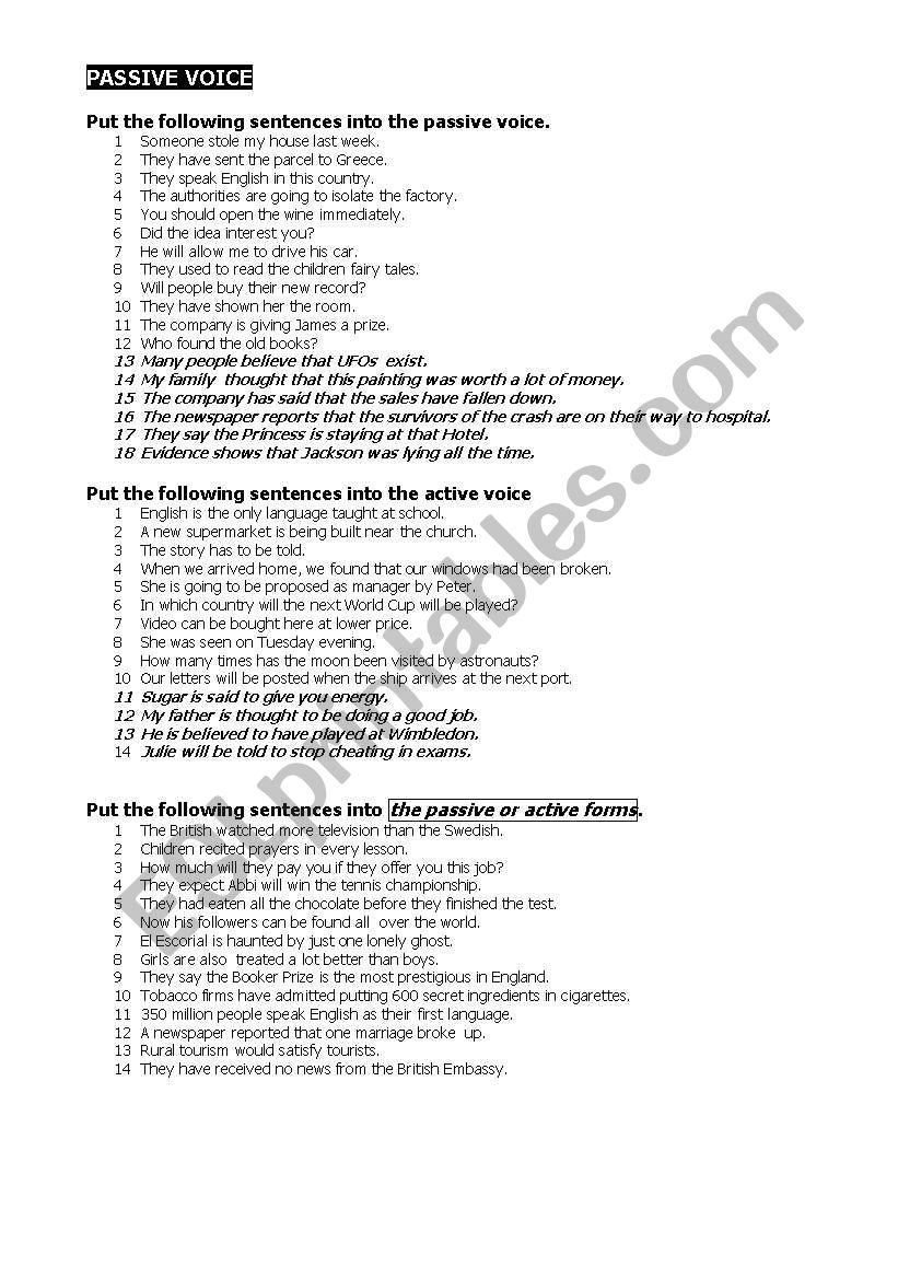 passive voice exercises worksheet