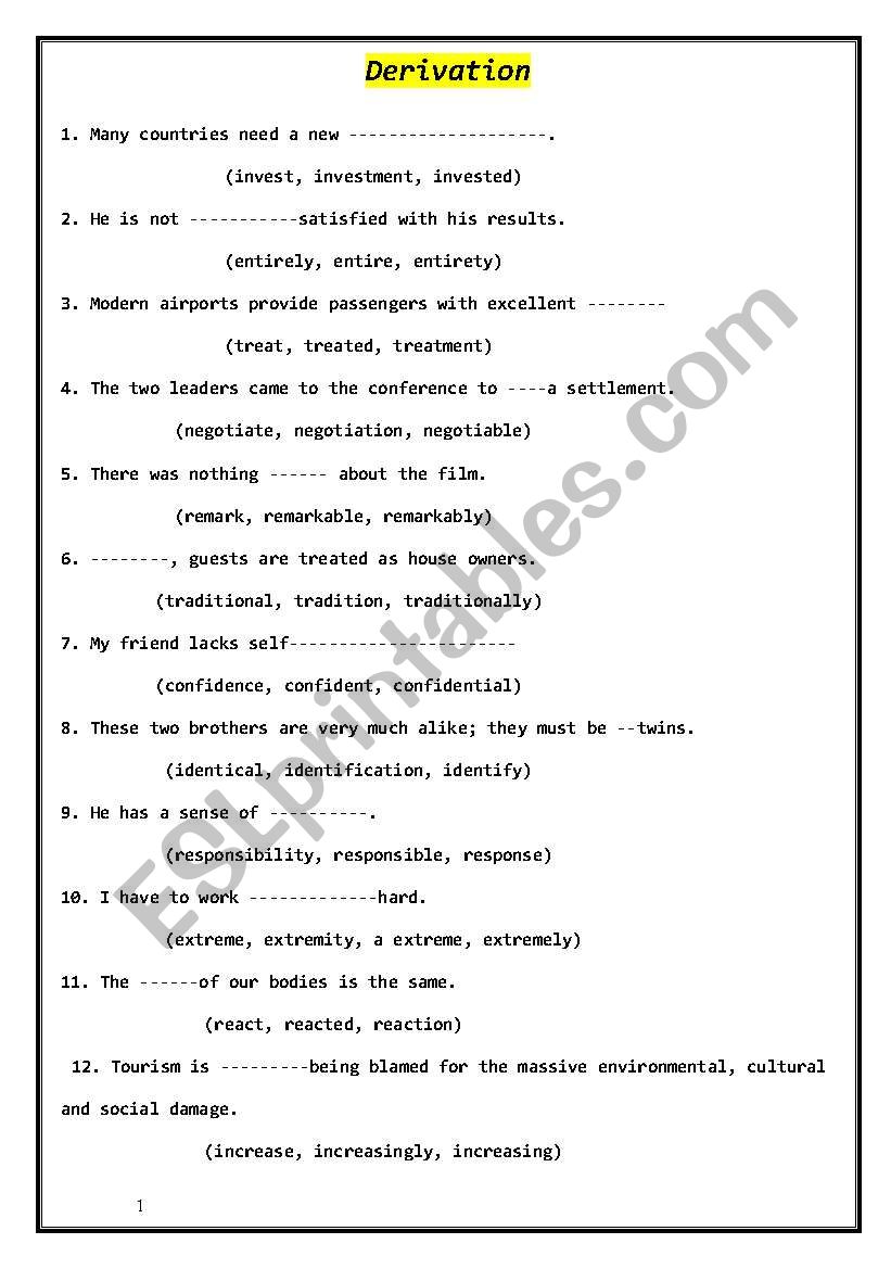 Derivation worksheet