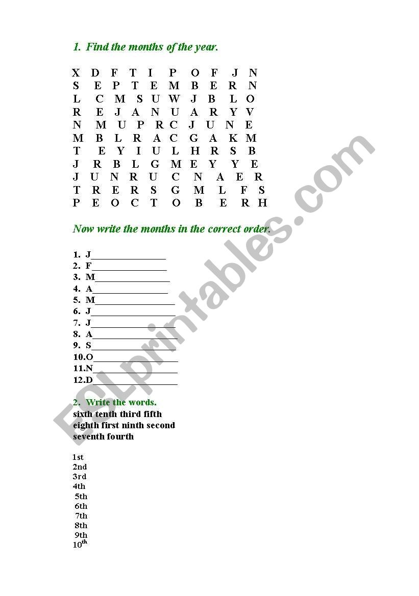 Months & Numerals worksheet