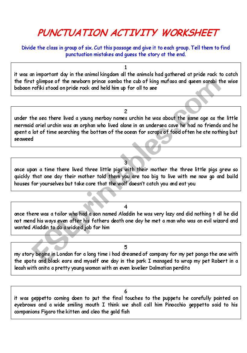 punctuation activity worksheet