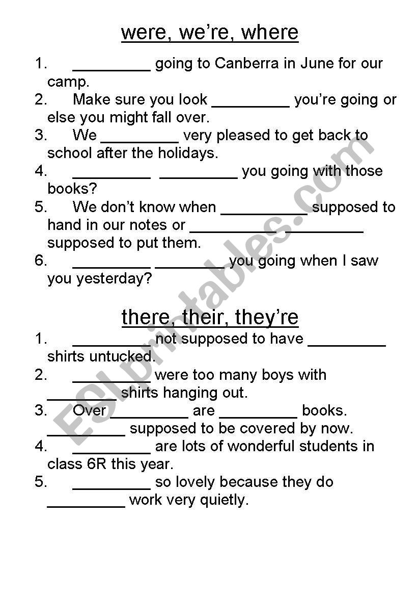 using were, were or where worksheet