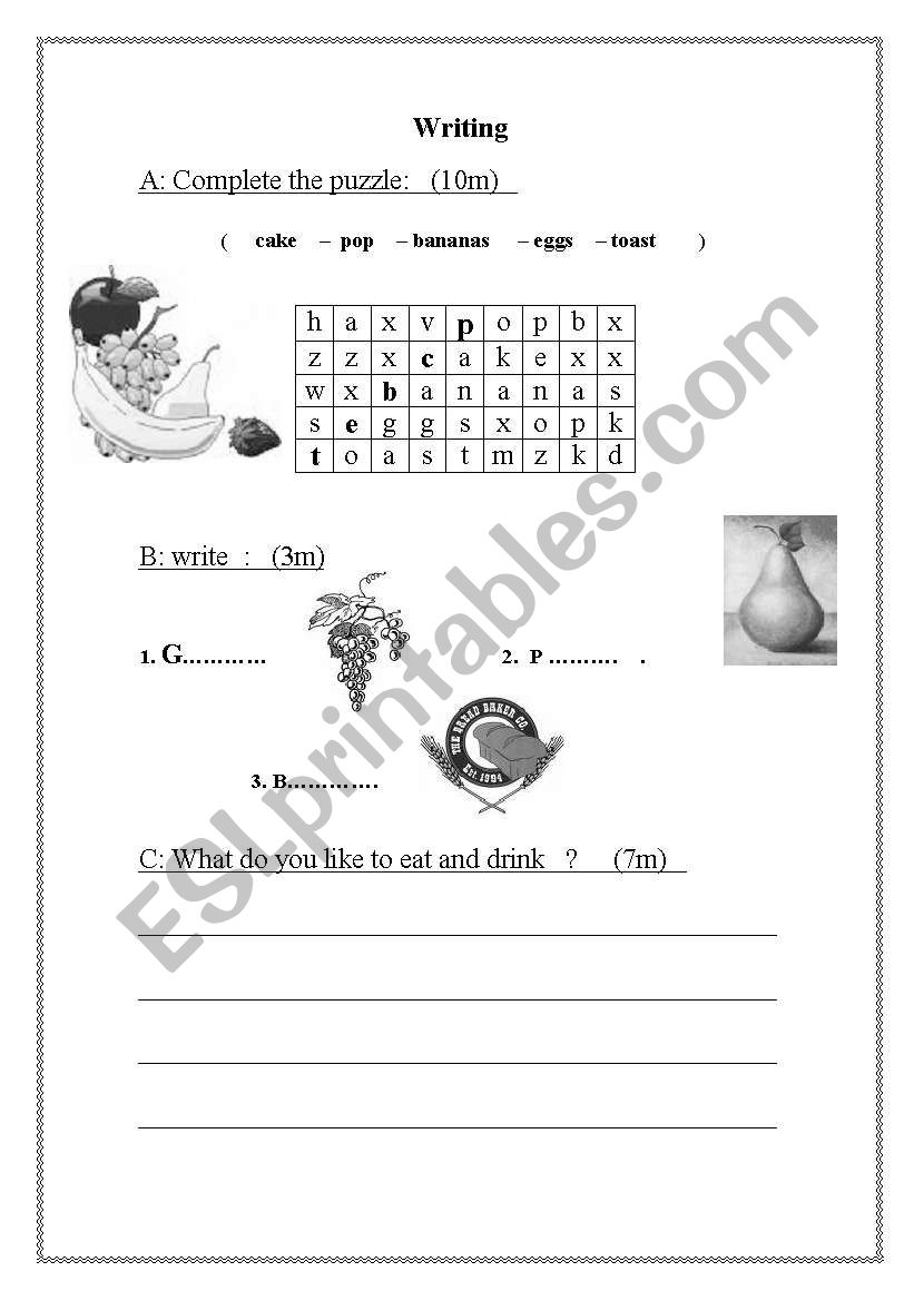 food  worksheet