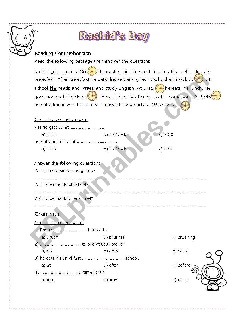 Rasheds Day worksheet