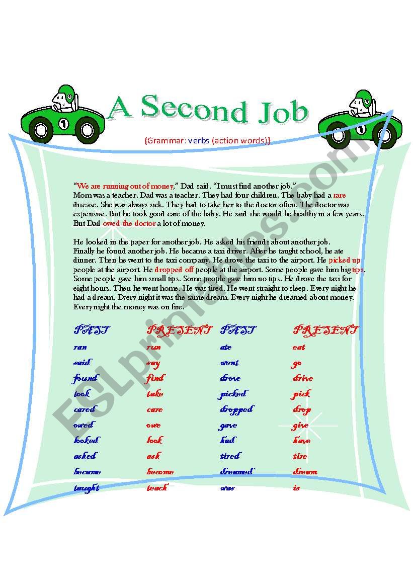 A Second Job worksheet