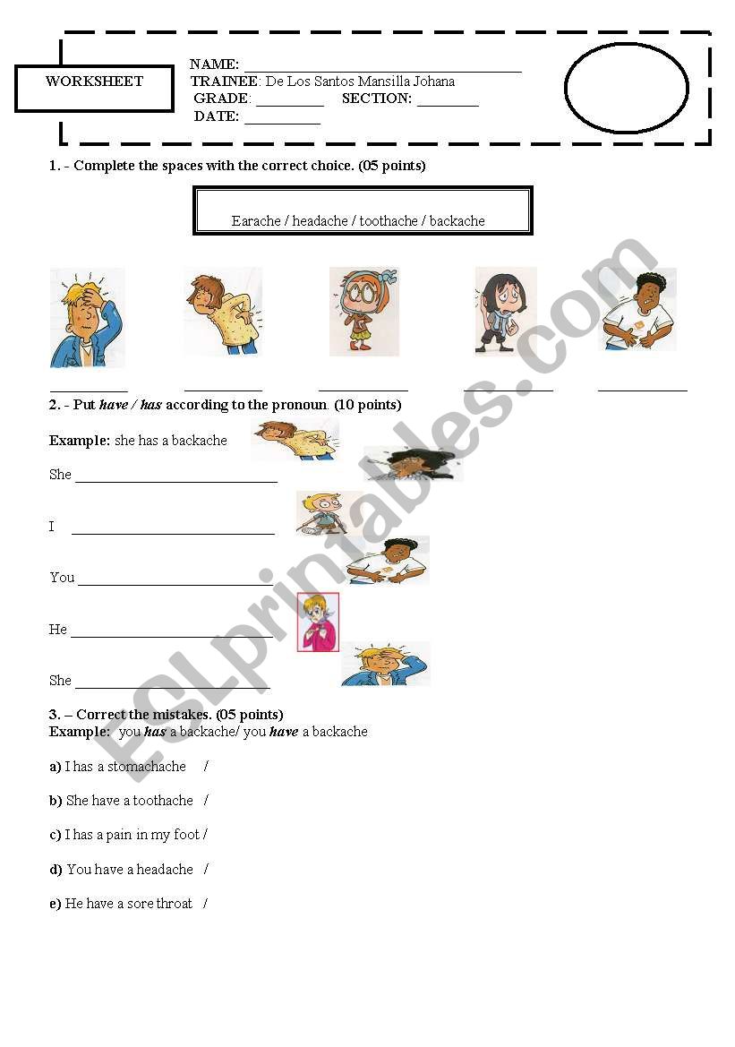 pains  worksheet