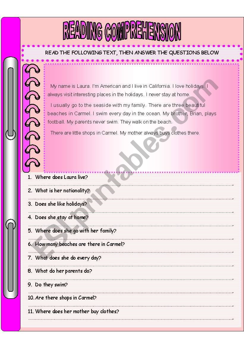 Reading Comprehension worksheet