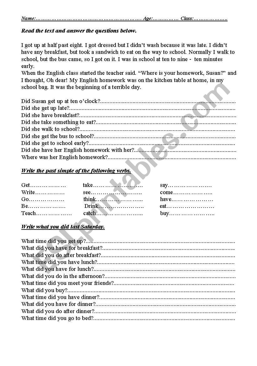 past simple practice worksheet