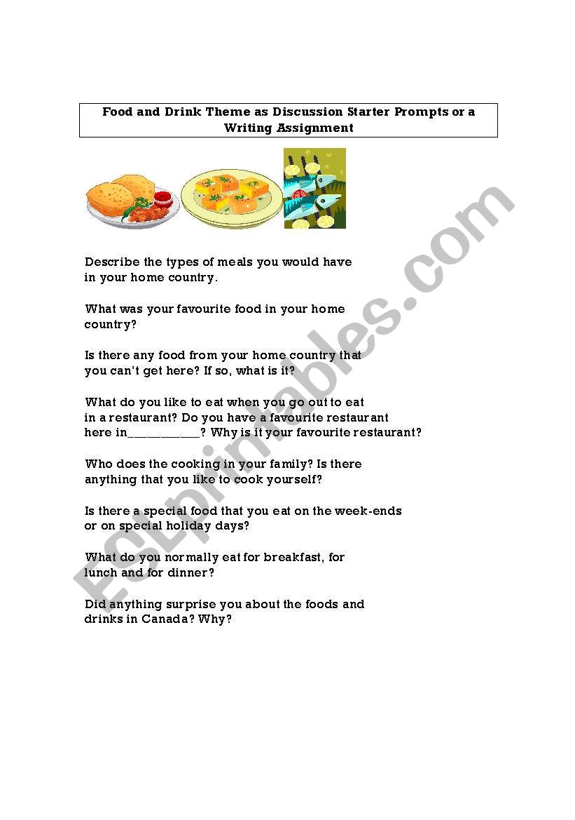 Food and Drink Theme Conversation Starter Prompts or Writing Assignment