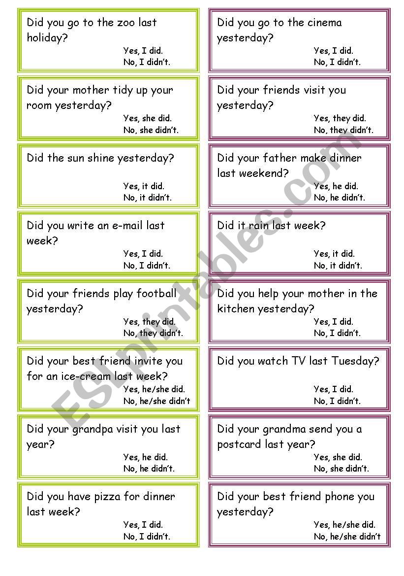 past simple short answers worksheet