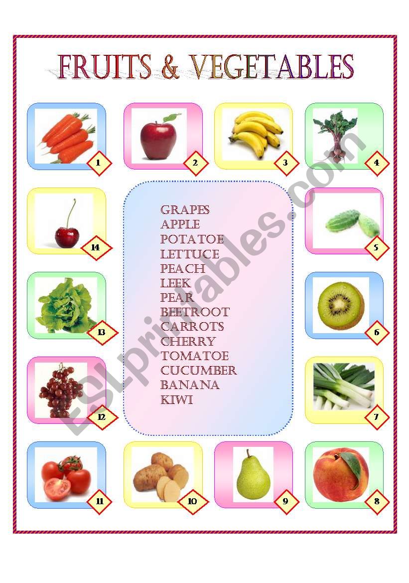 Fruits and Vegetables: Matching task
