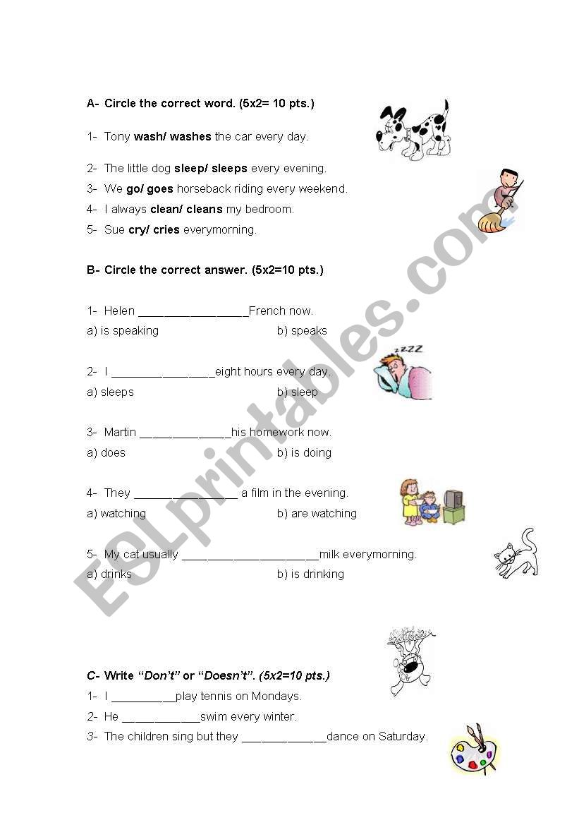 prsent simple-continuous worksheet