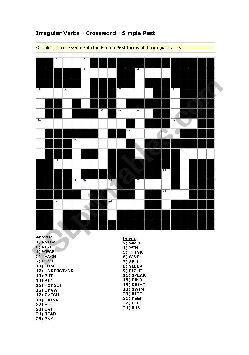 Crossword: Irregular Verbs worksheet