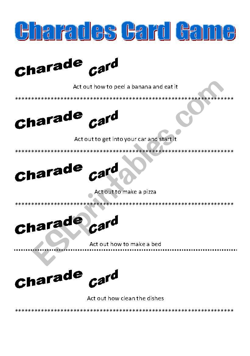 Charades Card Game (Part 2) worksheet