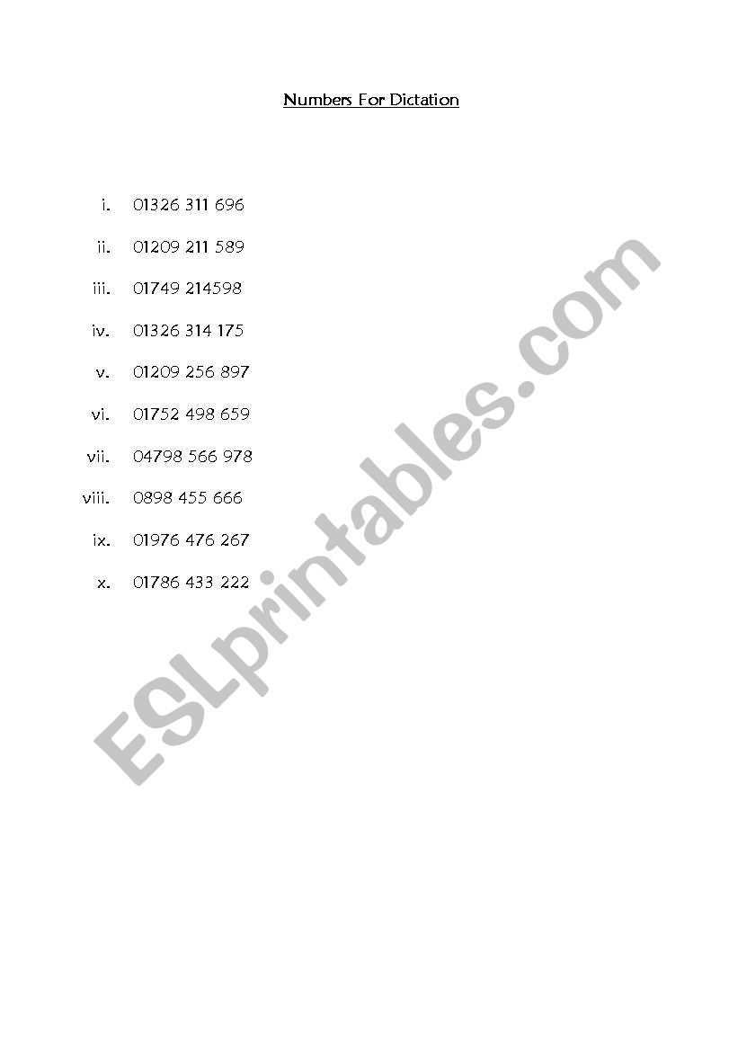 Numbers Listening Exercsie worksheet