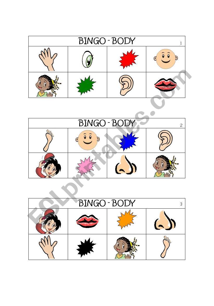 BODY BINGO part 1 worksheet