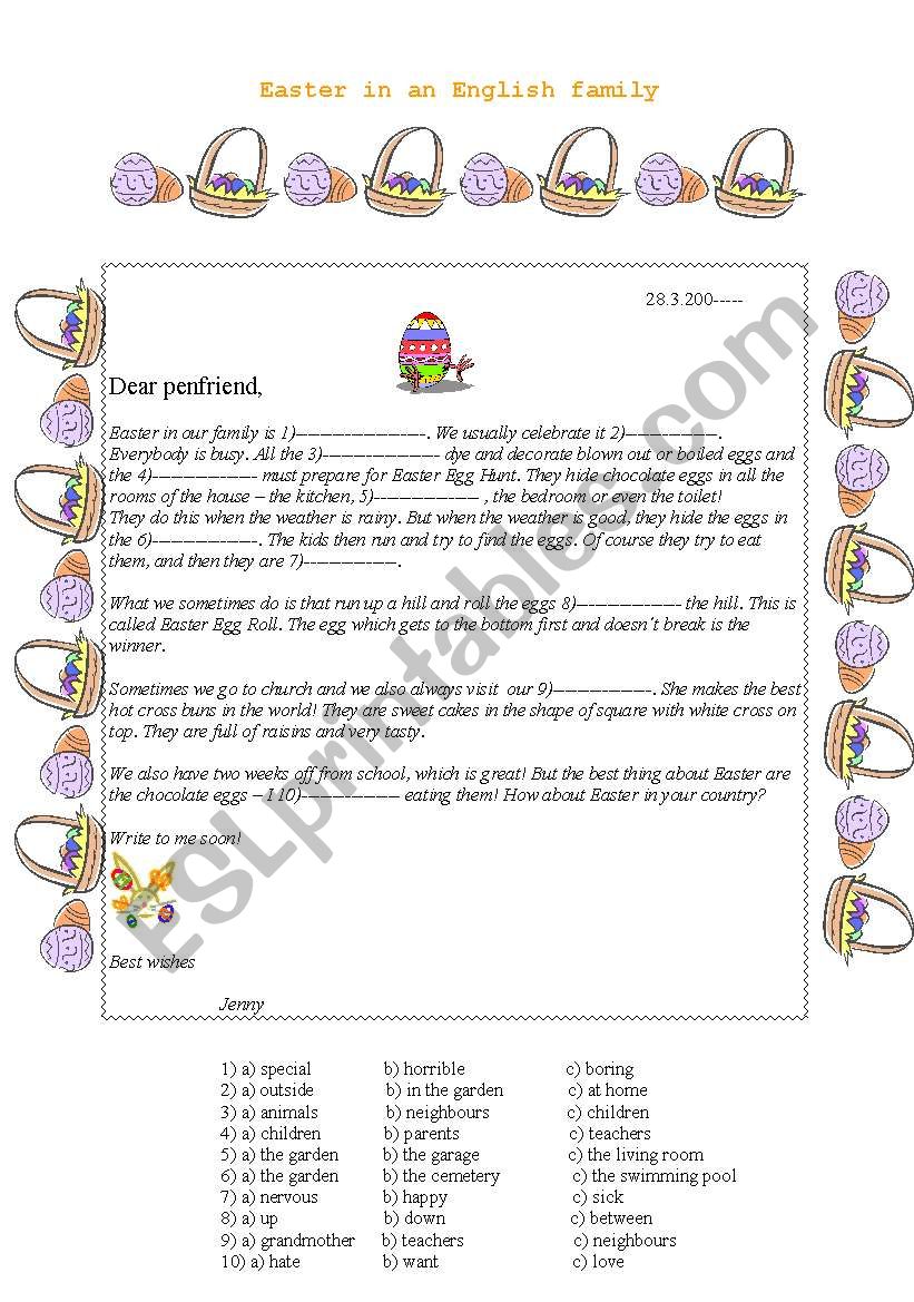 Easter in an English family worksheet