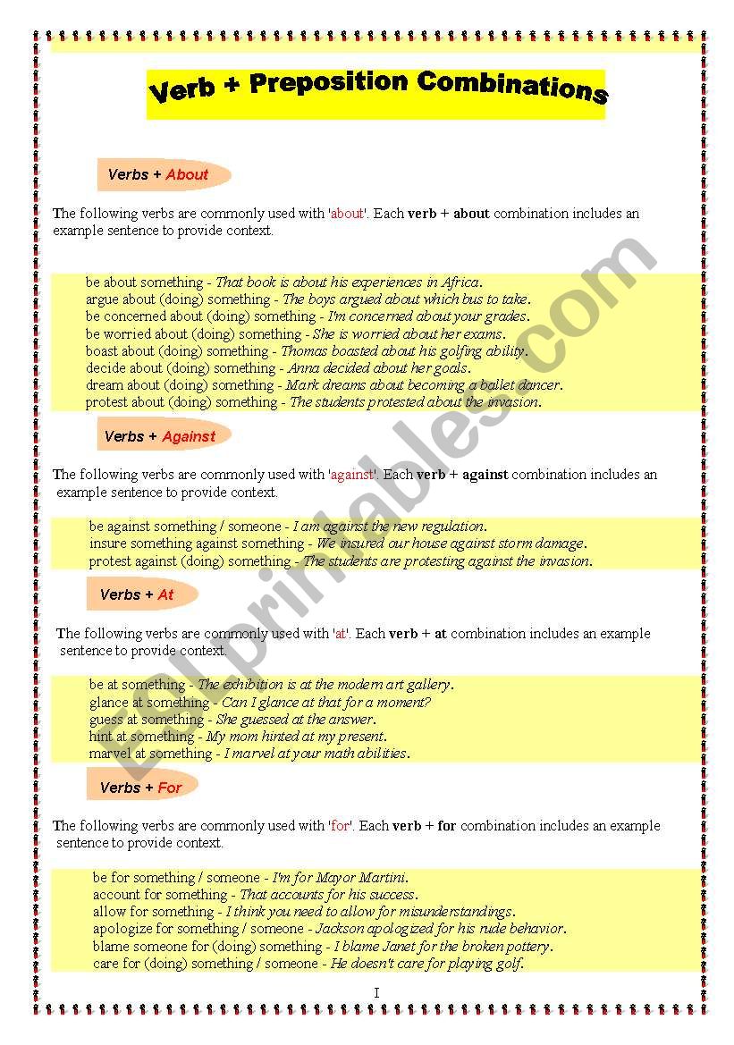 Verb + preposition combinations