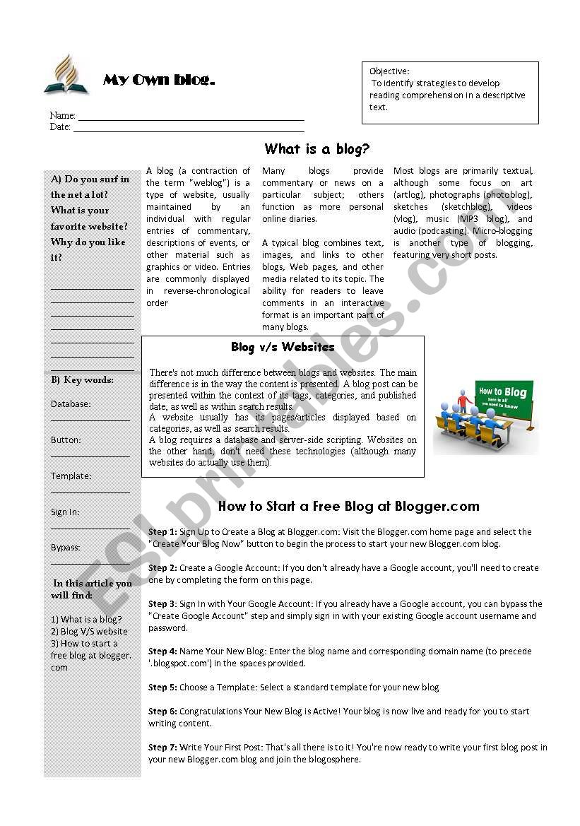 What is a blog worksheet