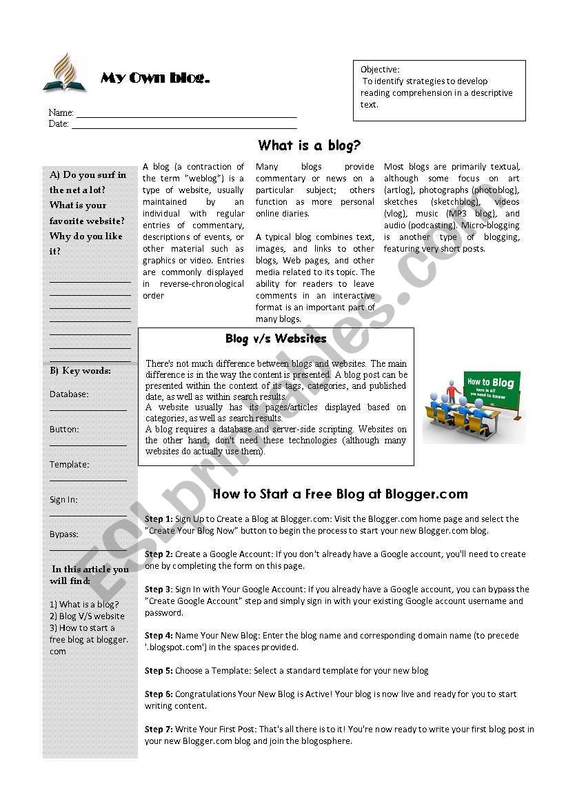 What is a blog worksheet