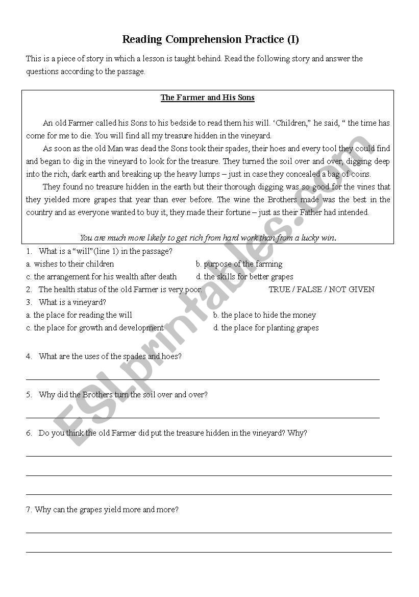 Reading Comprehension Test worksheet