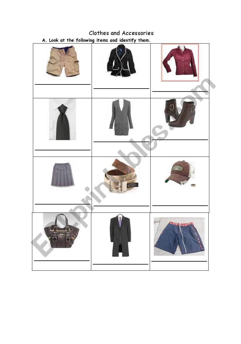 clothes and accessories worksheet
