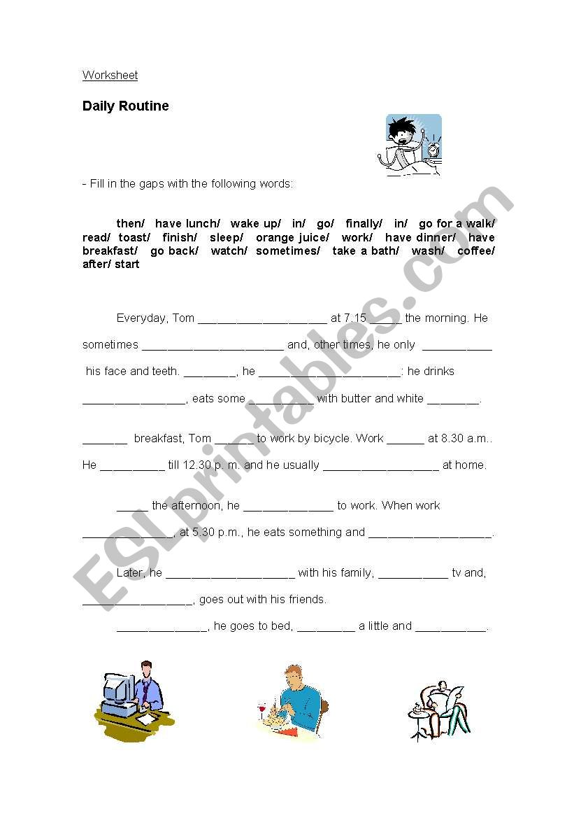 english-worksheets-daily-routine-gaps-text