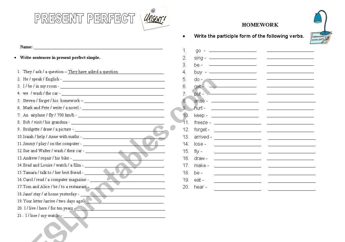 PRESENT PERFECT POSITIVE worksheet