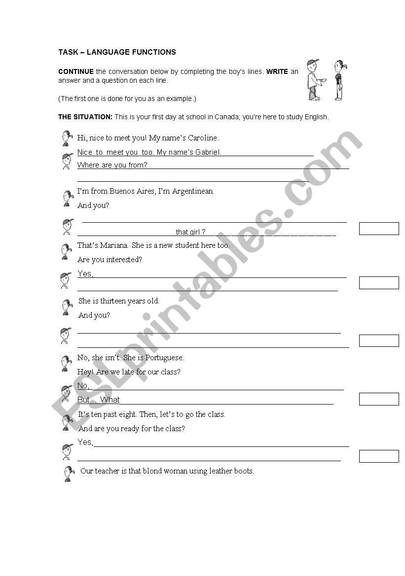 BASIC LANGUAGE FUNCTIONS worksheet