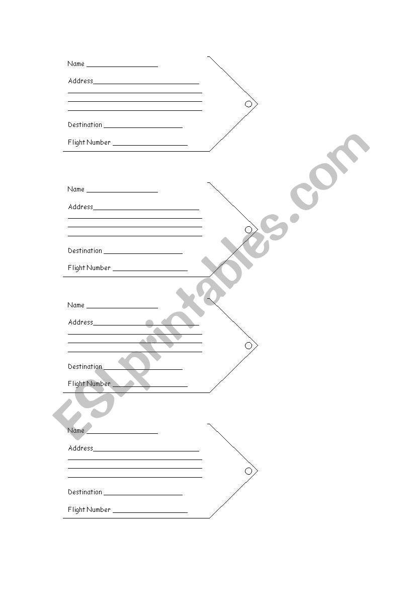 luggage labels worksheet