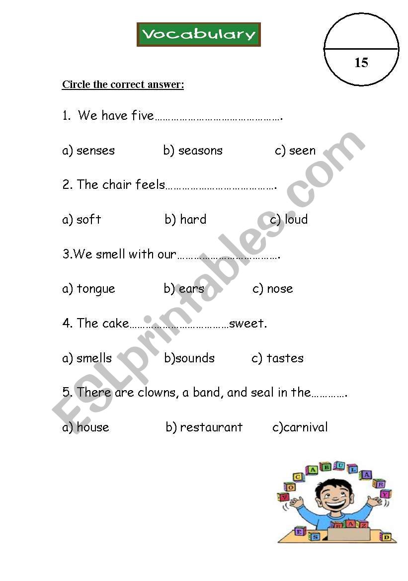 vocabulary test worksheet