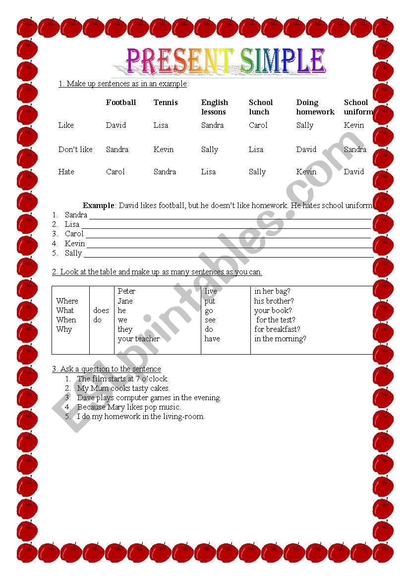 Present Simple exercise worksheet