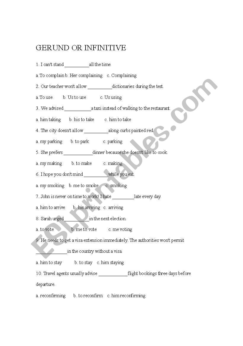 gerund or infinitive worksheet