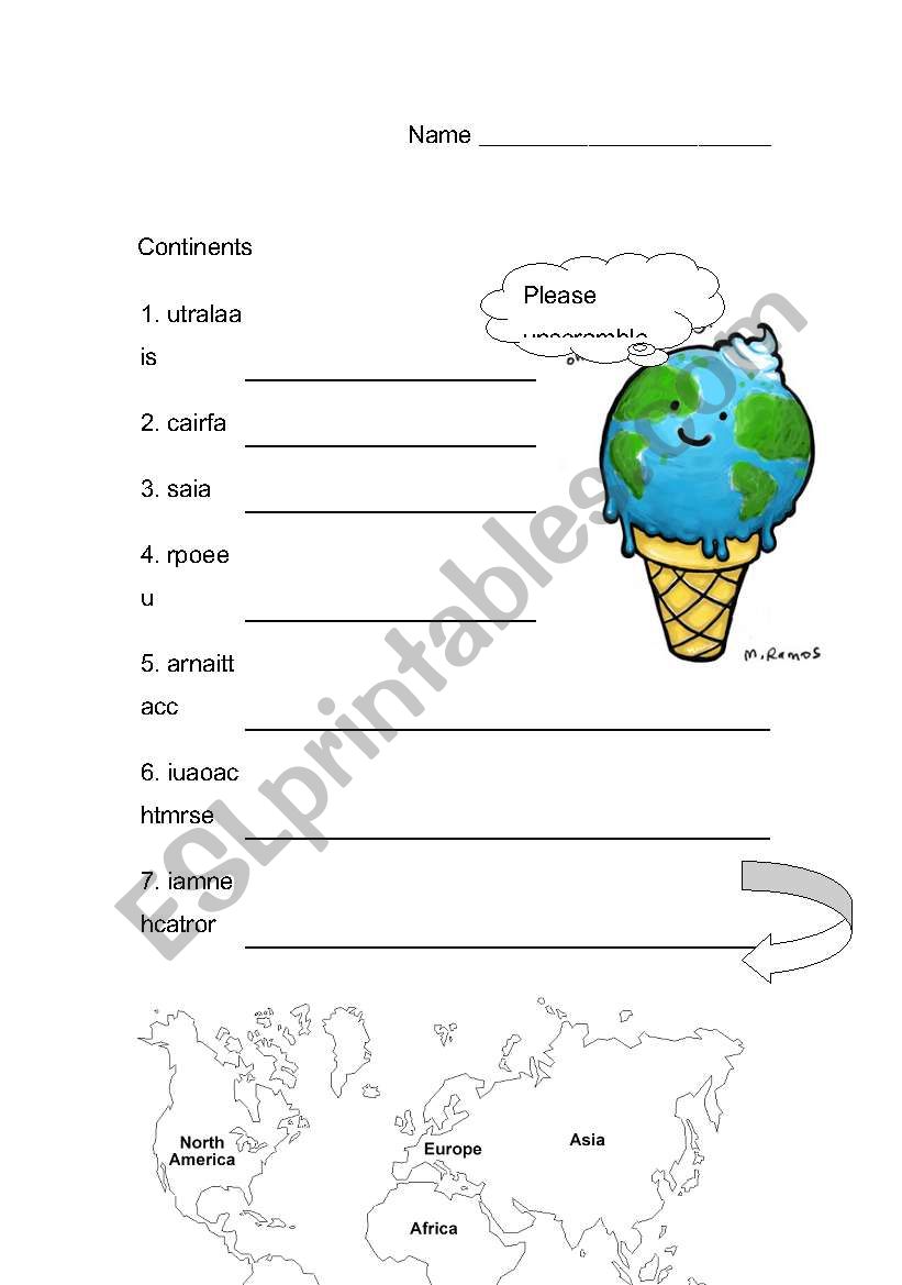 Continents worksheet