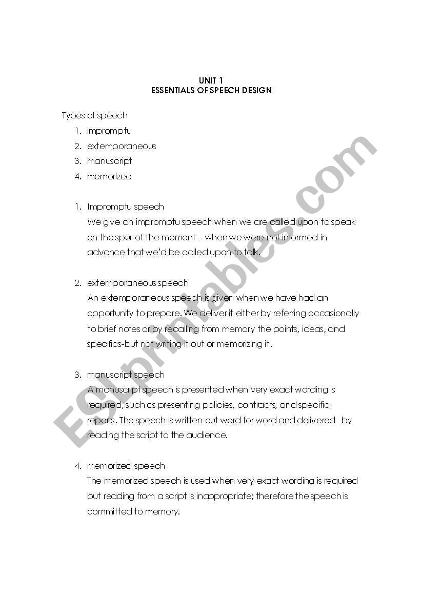 speech worksheet