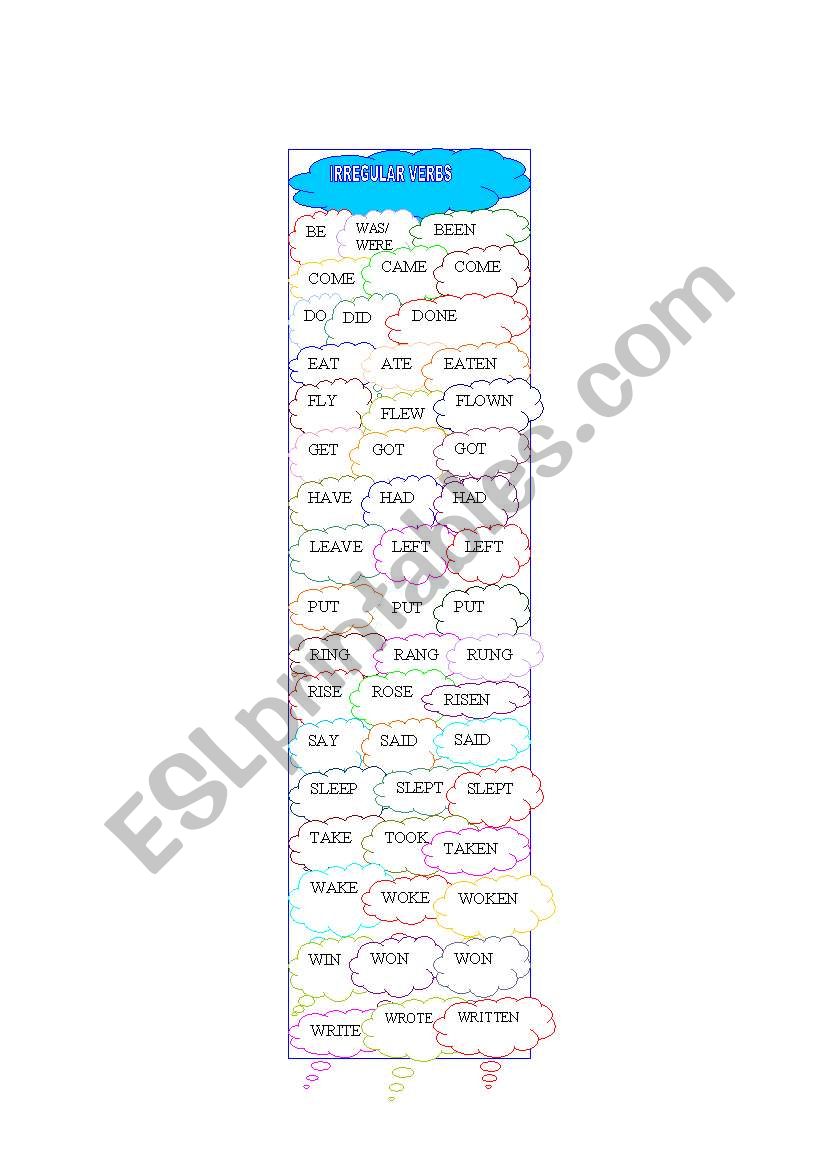 bookmark irregular verbs worksheet