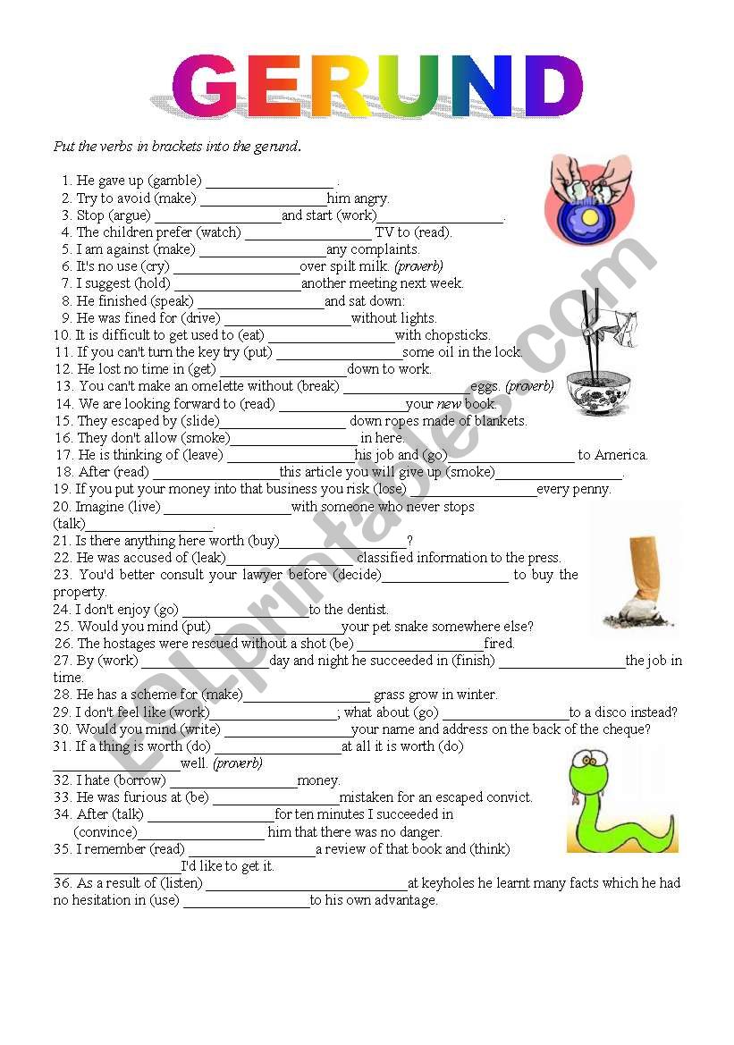 gerund worksheet