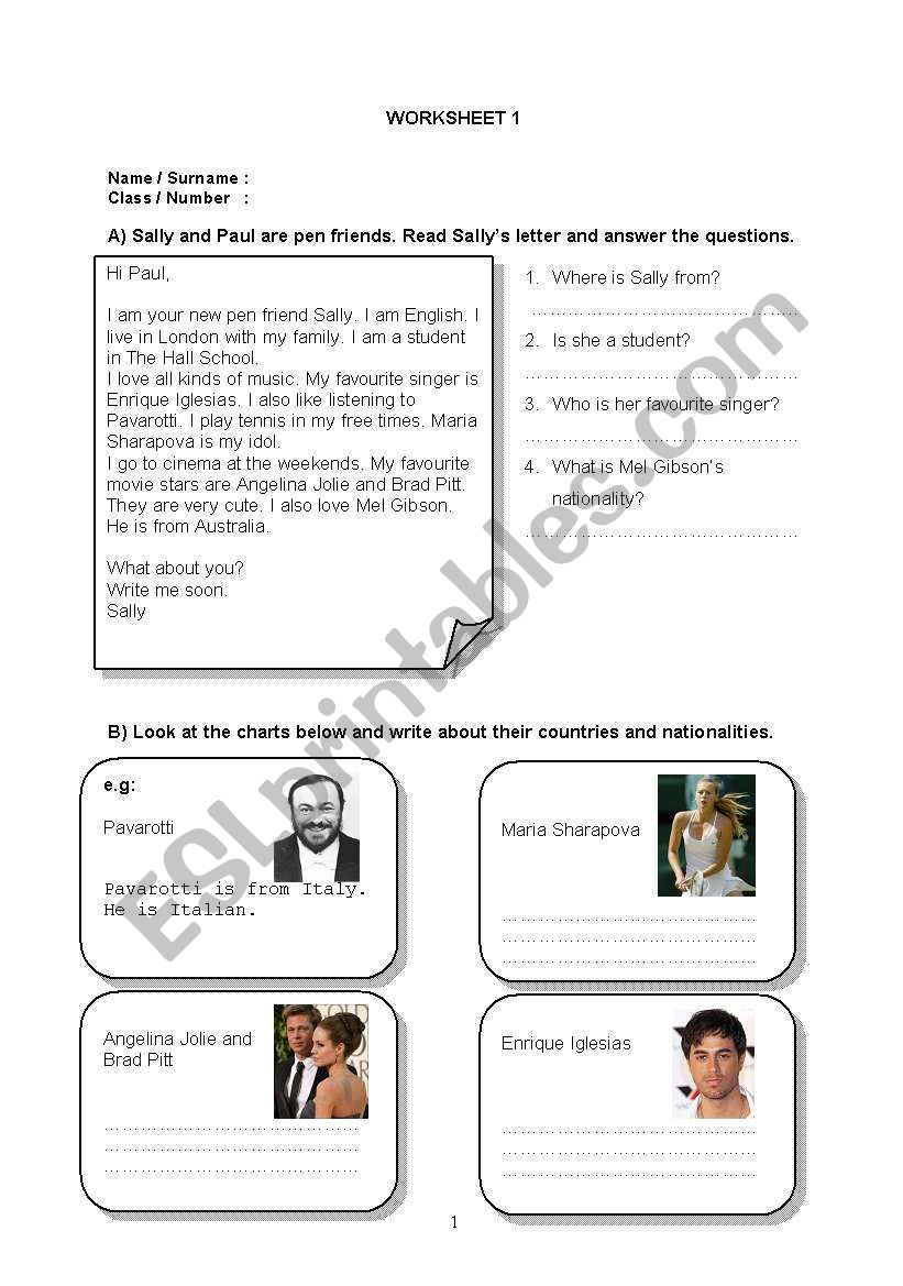 nationality worksheet