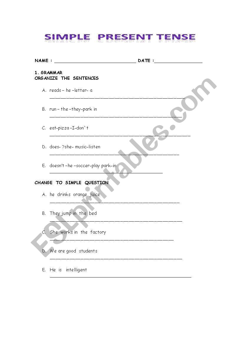 simple present tense worksheet