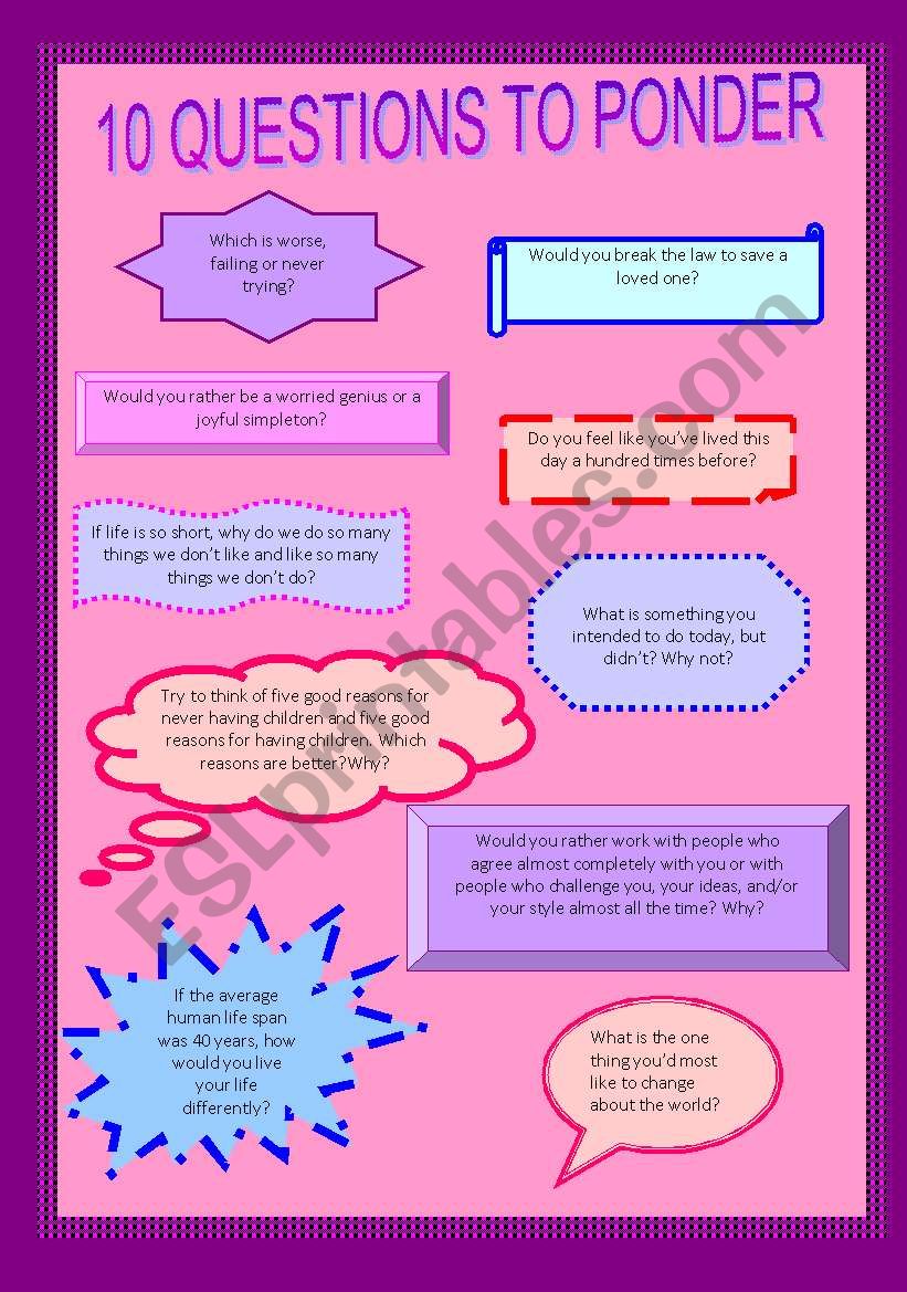 Questions to ponder worksheet