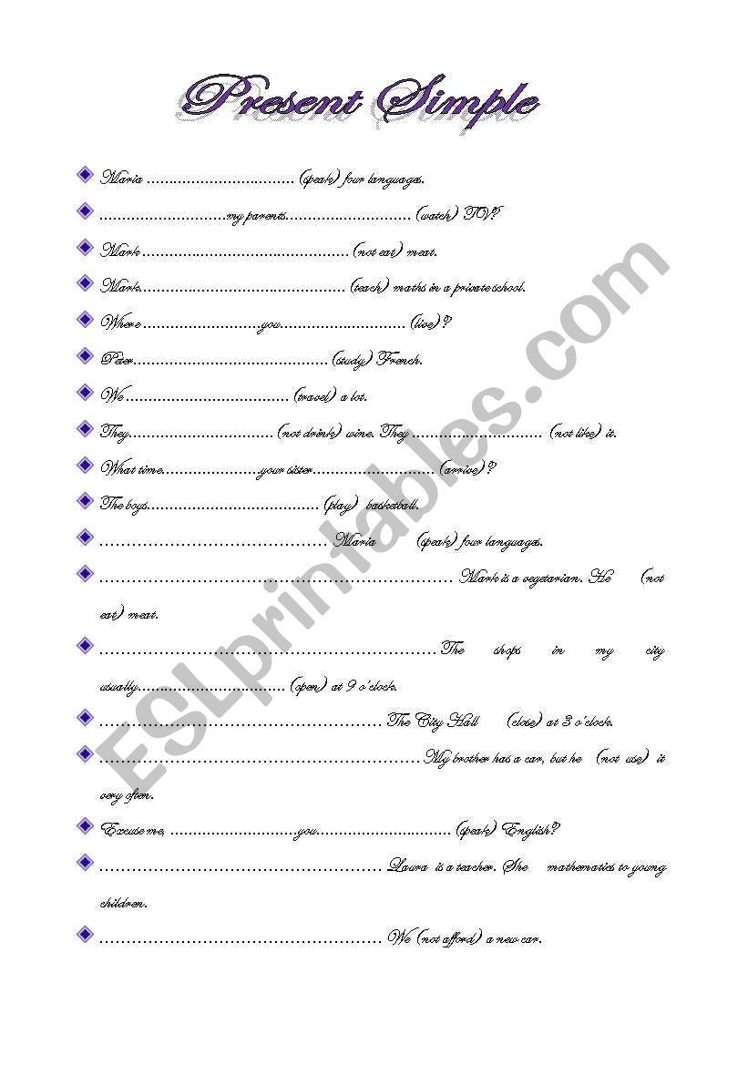 present simple worksheet