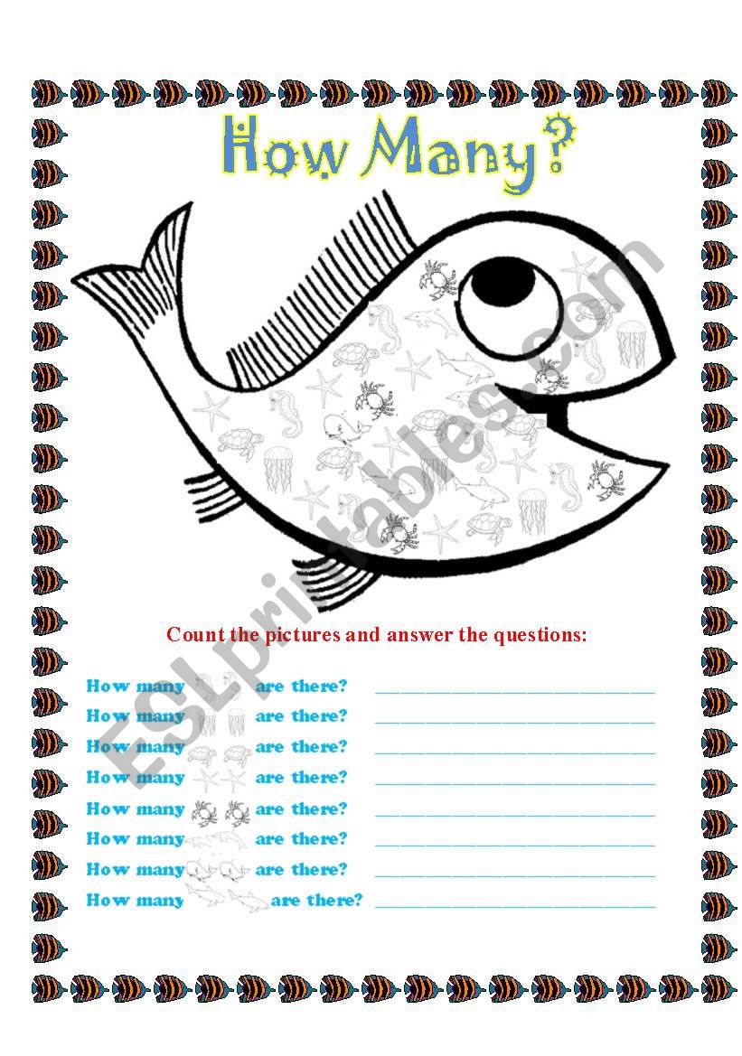Sea animals - How many worksheet