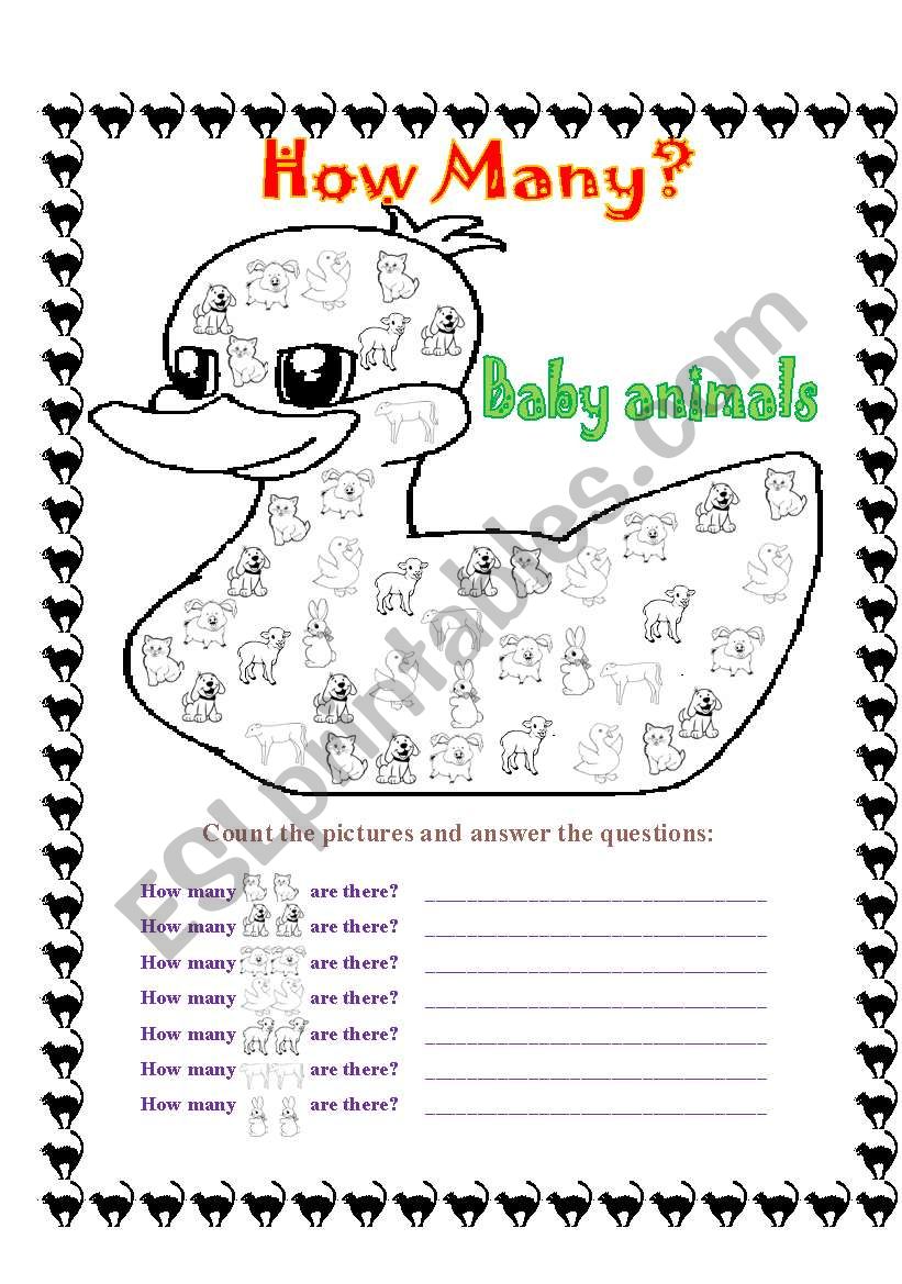 Baby animals - How many worksheet