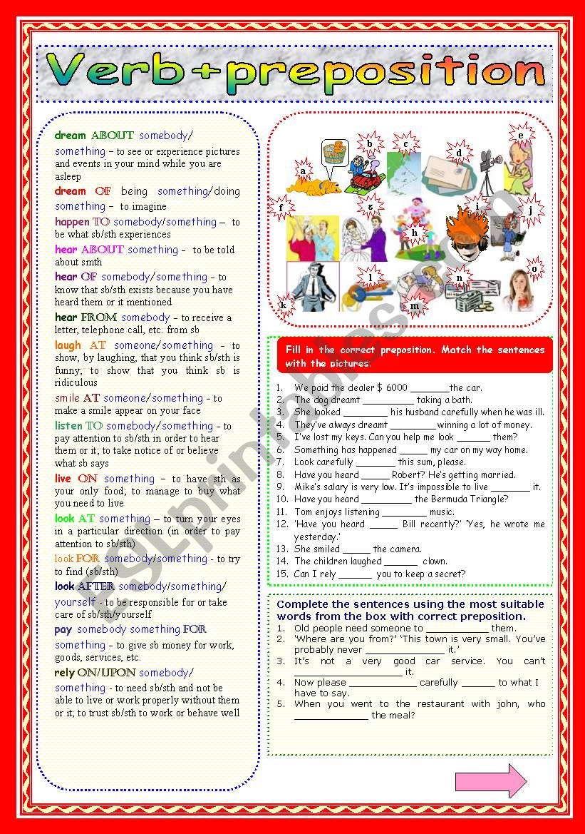 Verb+preposition (Part 2) worksheet