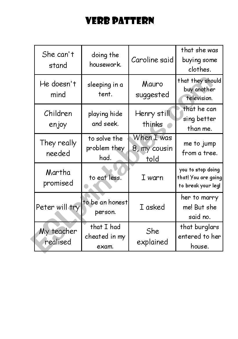 VERB PATTERN worksheet