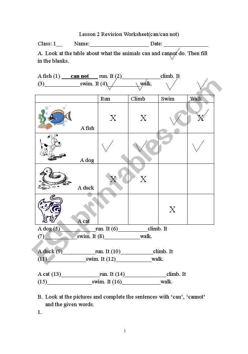 can/ can not worksheet